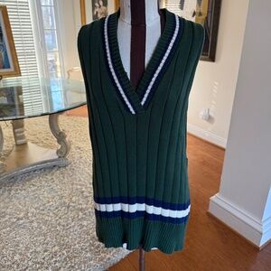 Maeve Anthropologie Varsity Sweater Vest One Size Green Ribbed Knit V-Neck
